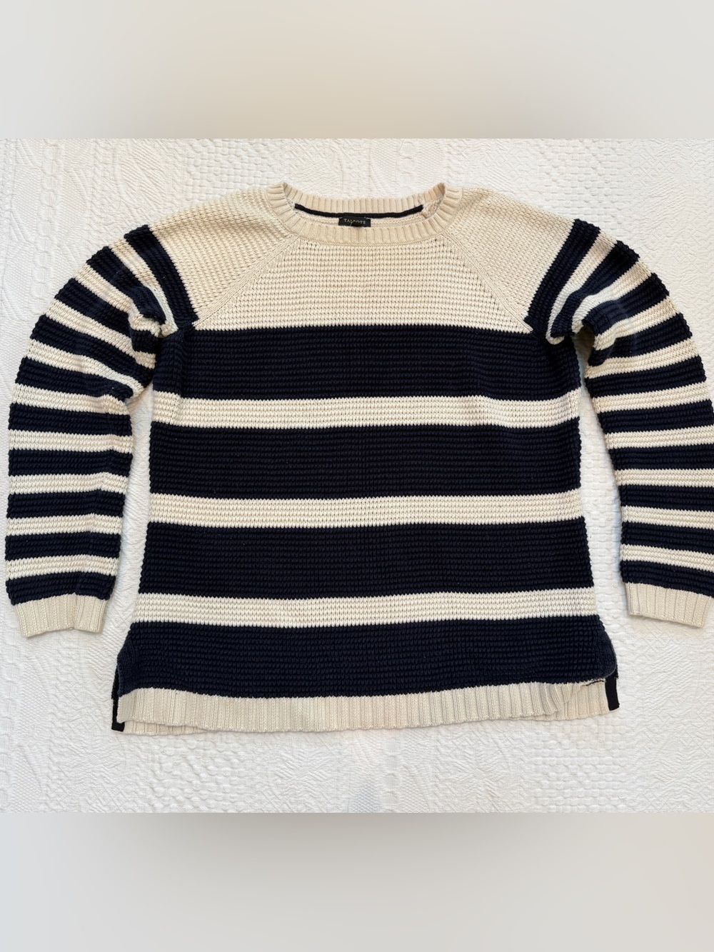 Talbots Crewneck Pullover Cotton Sweater Striped Cream White Navy Women’s Large